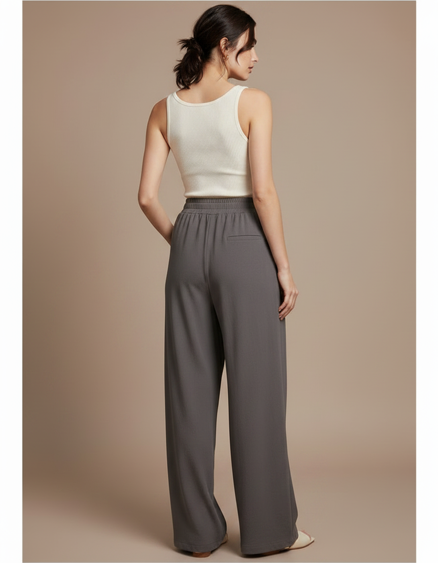 Pantalon Fluide Gris Ample Confortable Élastique - Viscose - vue 2