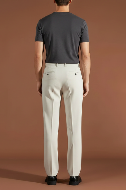 Pantalon Fluide Beige Plissé Élégant Droit Homme - Polyester - vue 2