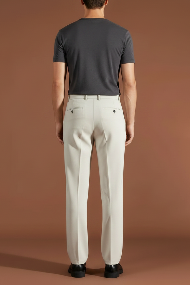 Pantalon Fluide Beige Plissé Élégant Droit Homme - Polyester - vue 2