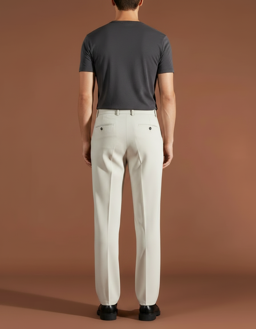 Pantalon Fluide Beige Plissé Élégant Droit Homme - Polyester - vue 2