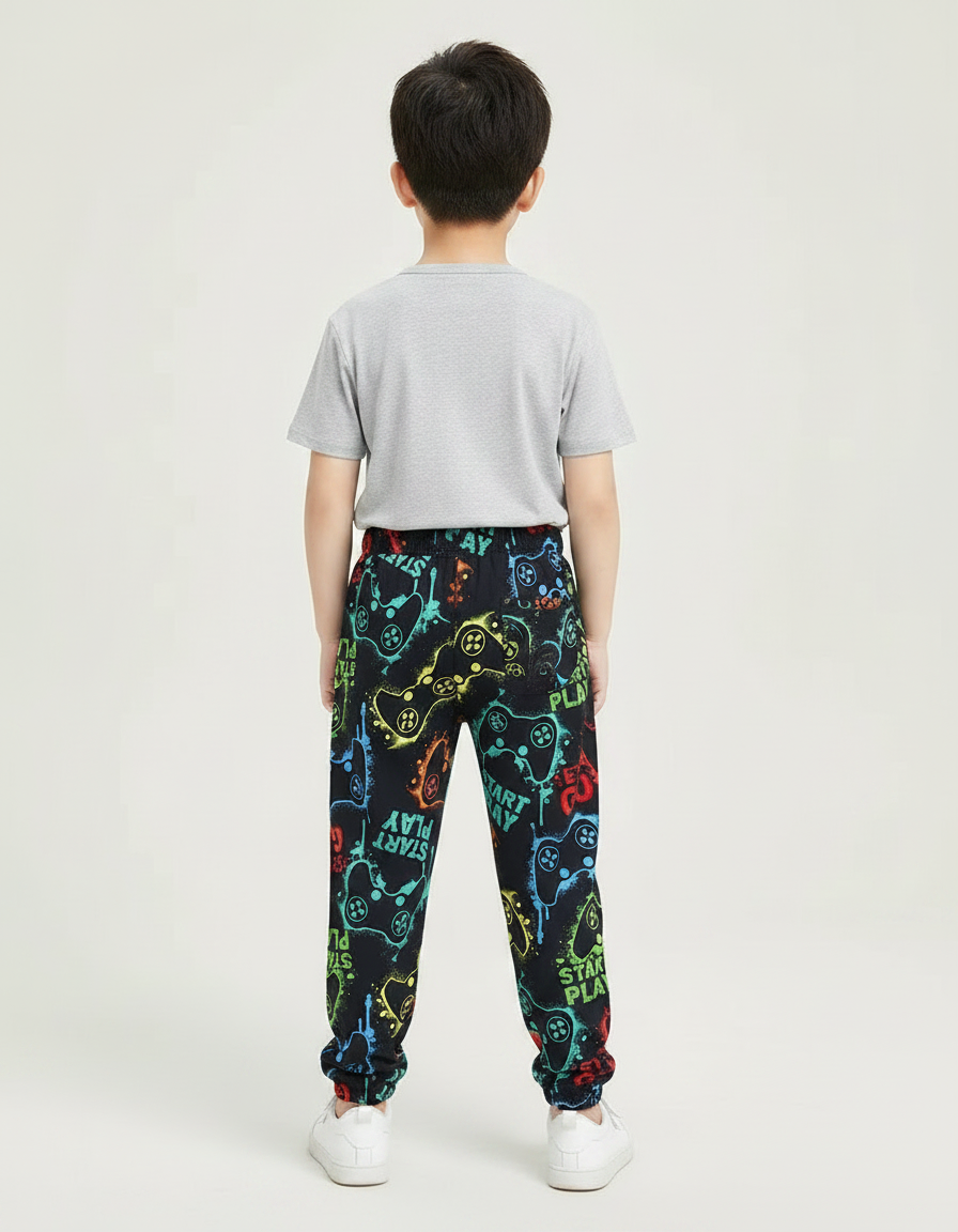 Pantalon Fluide Noir Imprimé Manettes Colorées Garçon - Molleton - vue 2