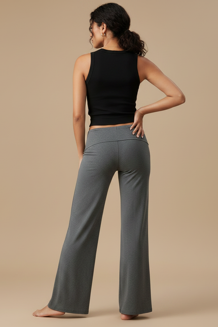 Pantalon Fluide Gris Ample Décontracté Évasé Femme - Maille - vue 2