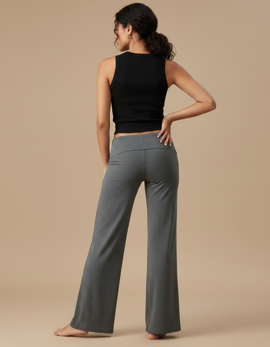 Pantalon Fluide Gris Ample Décontracté Évasé Femme - Maille - vue 2