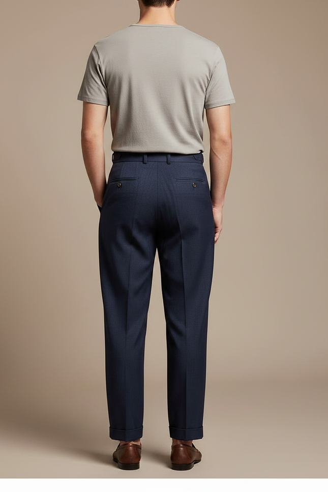 Pantalon Fluide Bleu Marine Plissé Droit Homme - Gabardine - vue 2
