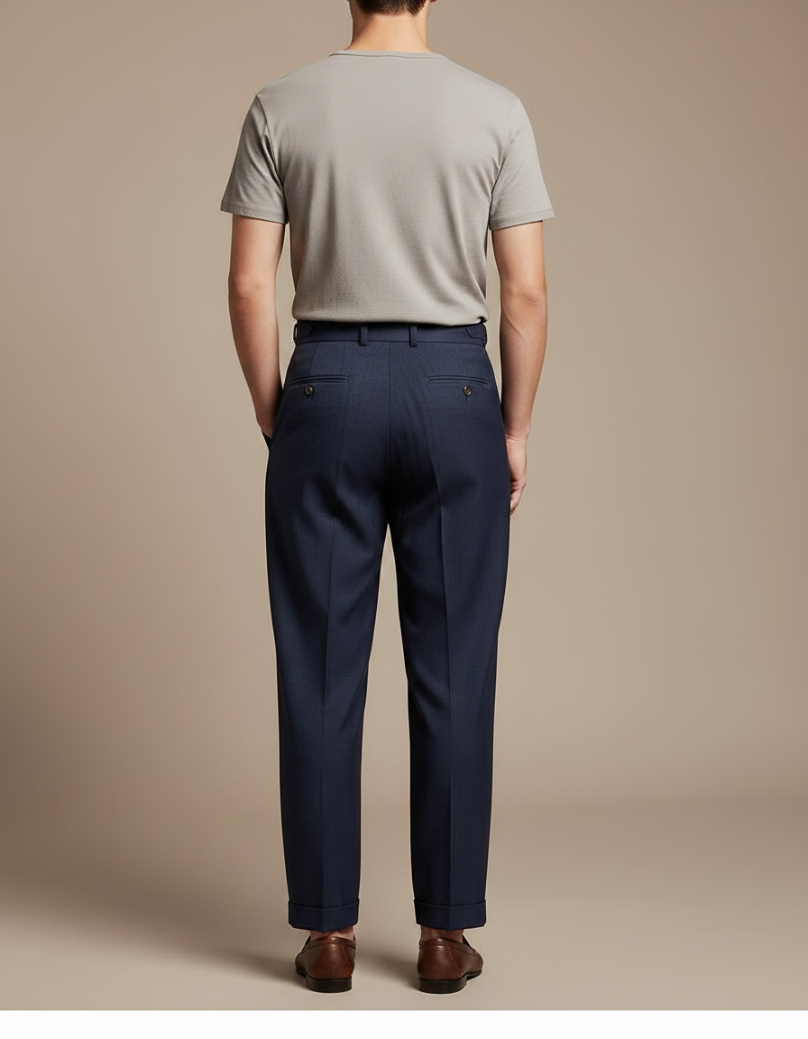 Pantalon Fluide Bleu Marine Plissé Droit Homme - Gabardine - vue 2