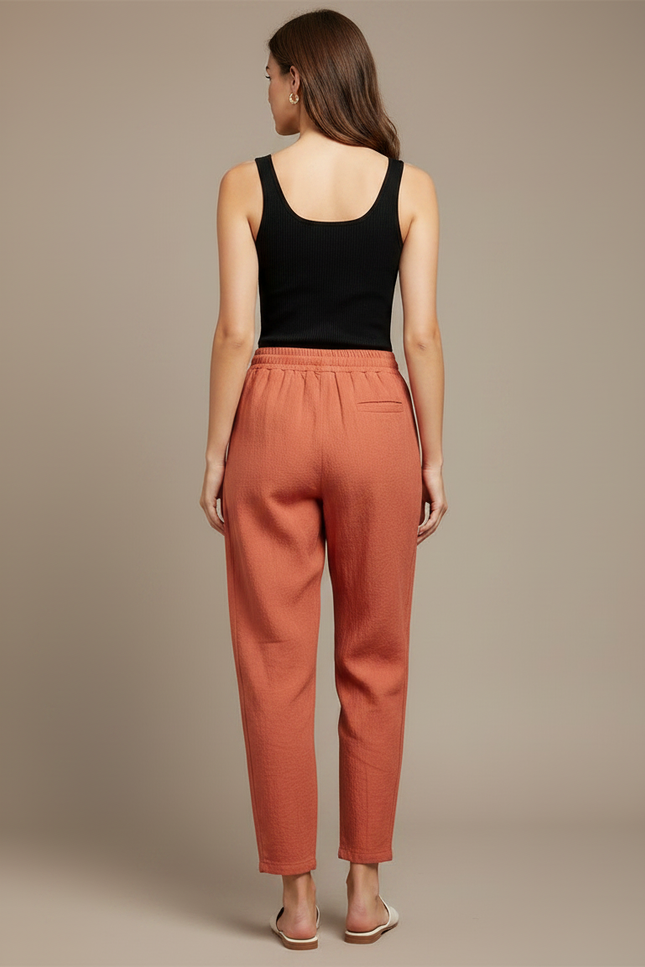 Pantalon Fluide Corail Ample Lin Décontracté Confortable - Orange - vue 2