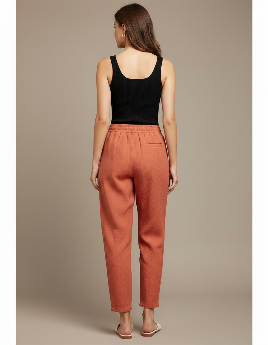 Pantalon Fluide Corail Ample Lin Décontracté Confortable - Orange - vue 2