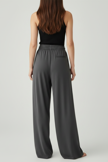 Pantalon Fluide Gris Ample Cordon Plissé Élégant - Viscose - vue 2