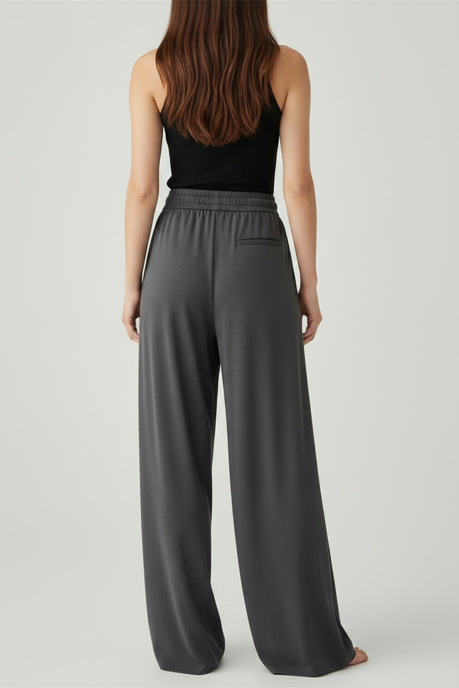 Pantalon Fluide Gris Ample Cordon Plissé Élégant - Viscose - vue 2