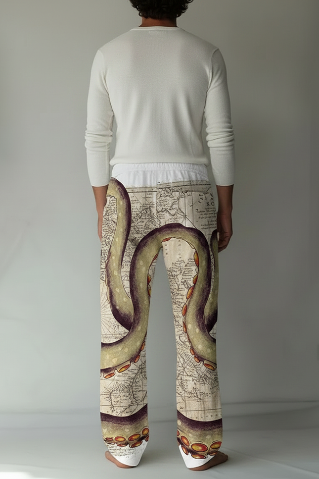 Pantalon Fluide Imprimé Poulpe Vintage Ample Homme - Polyester - vue 2