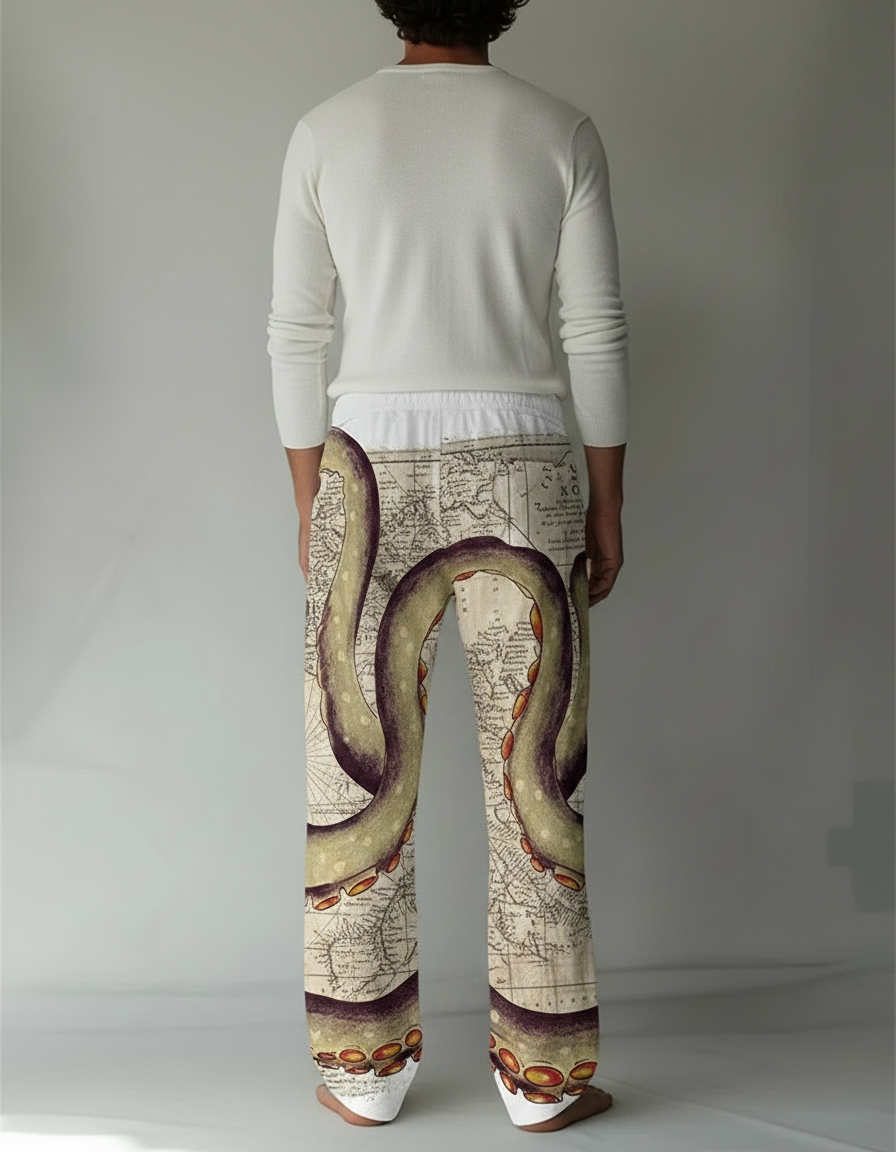 Pantalon Fluide Imprimé Poulpe Vintage Ample Homme - Polyester - vue 2