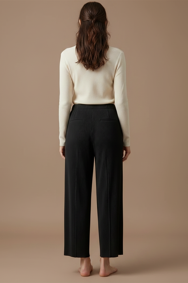 Pantalon Fluide Femme Noir Palazzo Polyester Chic Mi-saison 2 - vue 2