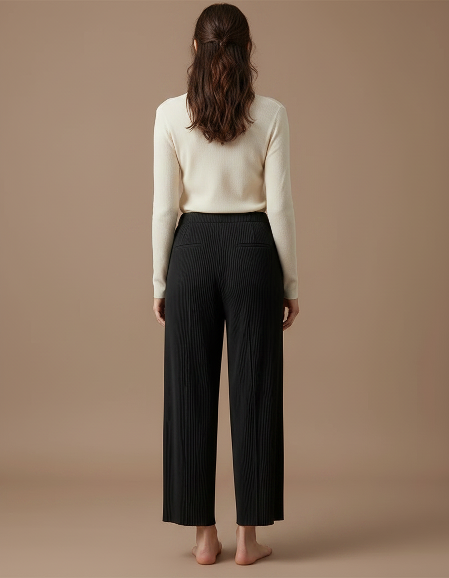 Pantalon Fluide Femme Noir Palazzo Polyester Chic Mi-saison 2 - vue 2