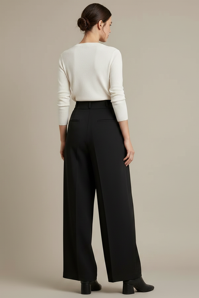 Pantalon Fluide Femme Noir Palazzo Polyester - Viscose - vue 2