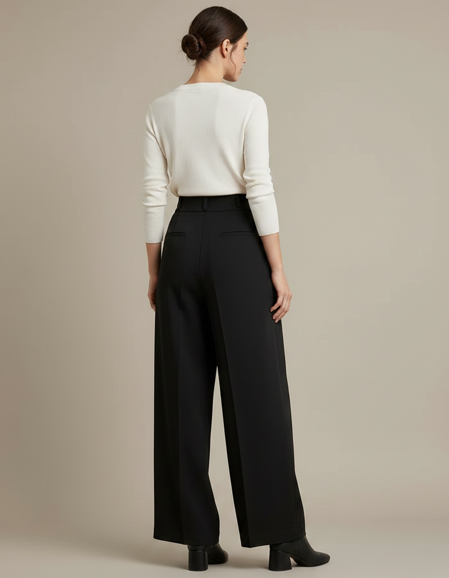Pantalon Fluide Femme Noir Palazzo Polyester - Viscose - vue 2