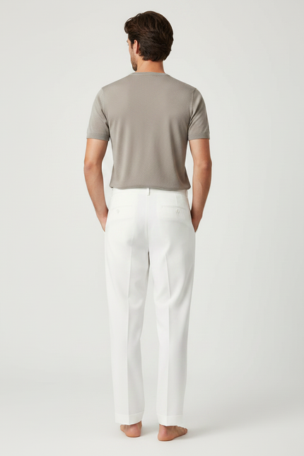 Pantalon Fluide Blanc Plissé Droit Élégant Homme - Lin - vue 2