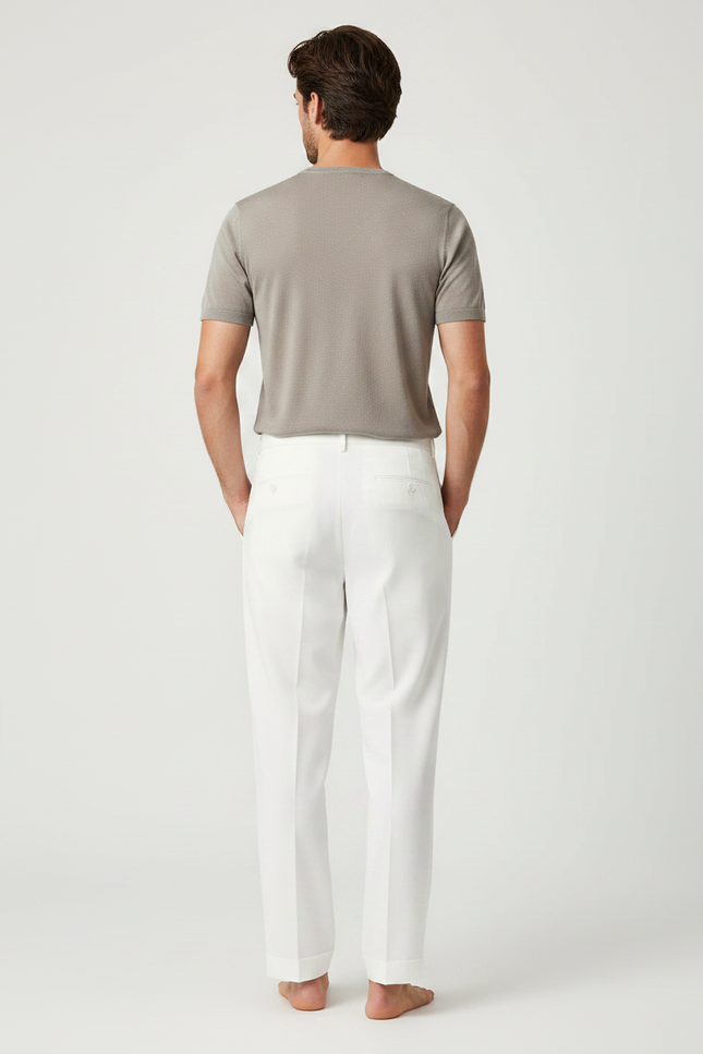 Pantalon Fluide Blanc Plissé Droit Élégant Homme - Lin - vue 2