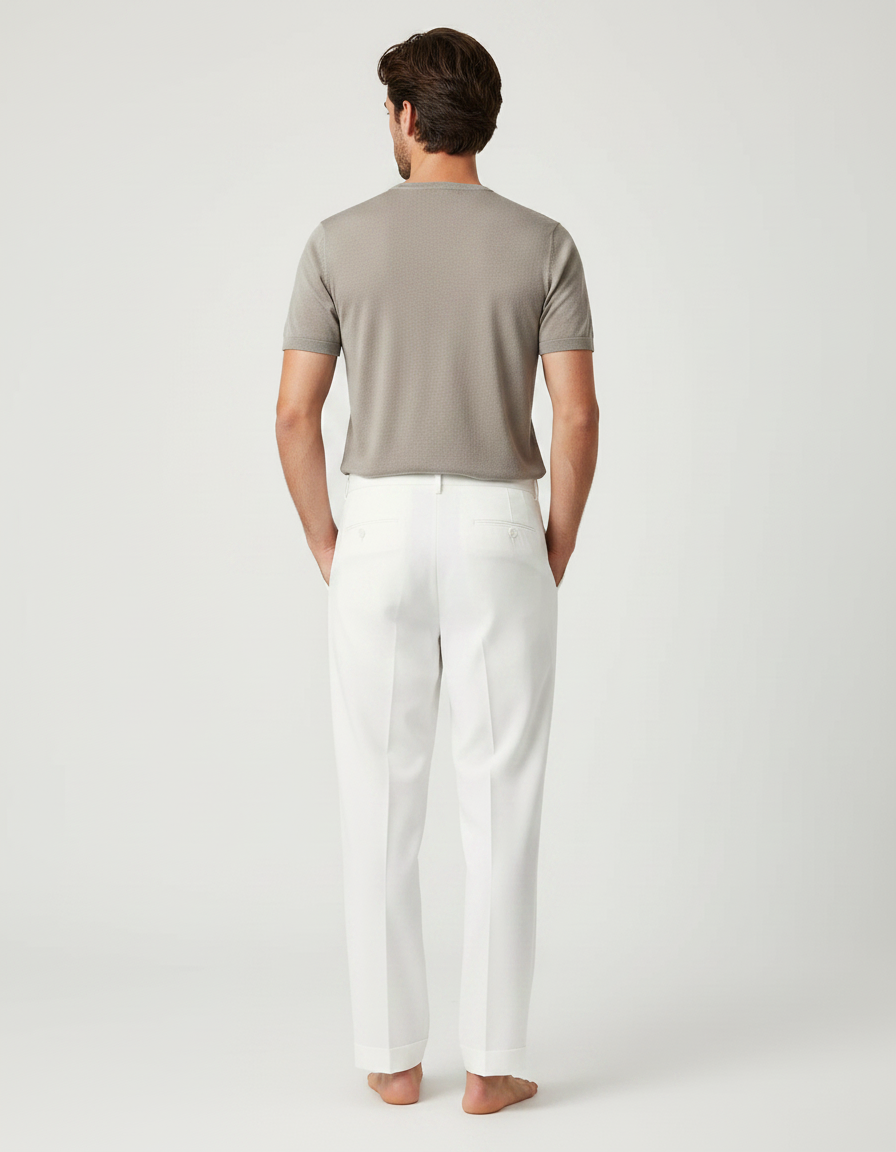 Pantalon Fluide Blanc Plissé Droit Élégant Homme - Lin - vue 2
