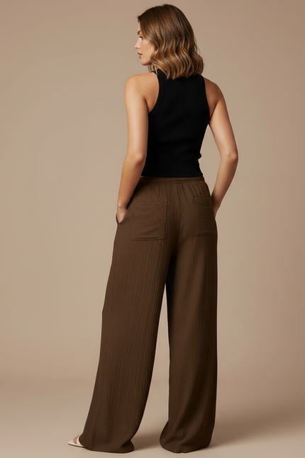 Pantalon Fluide Femme Noeud - Marron Viscose - vue 2