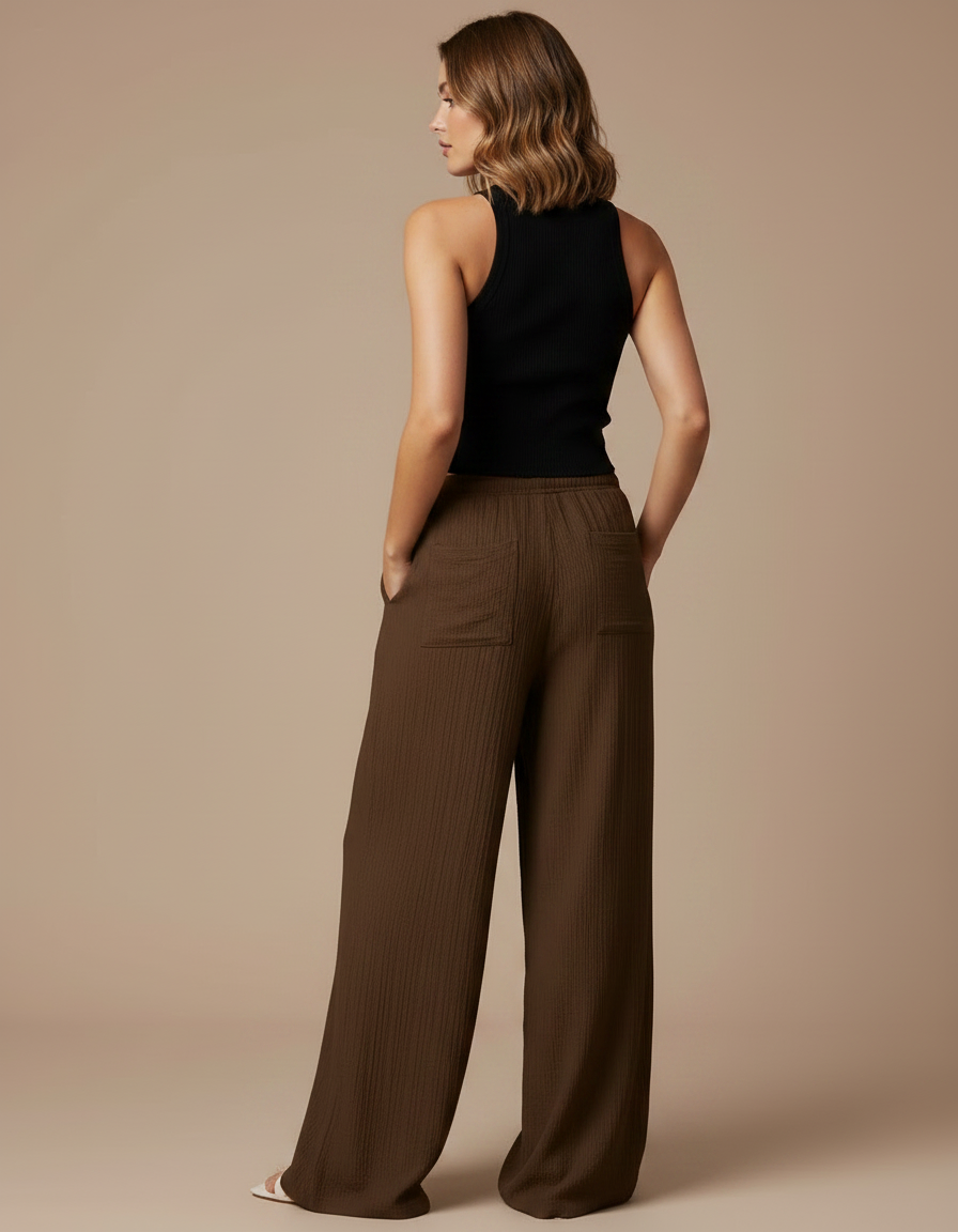 Pantalon Fluide Femme Noeud - Marron Viscose - vue 2