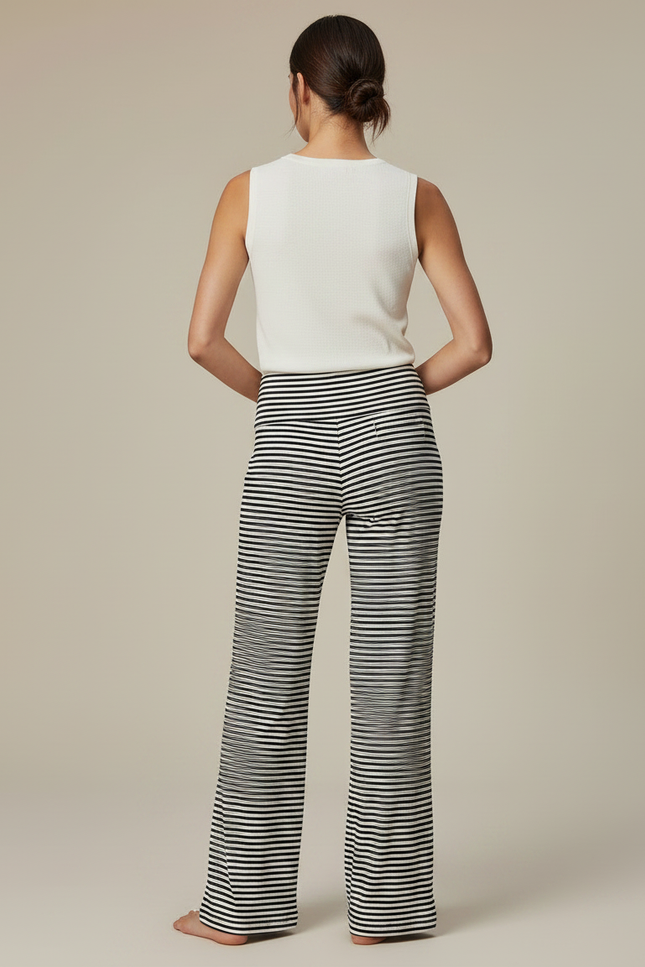 Pantalon Fluide Rayé Noir Blanc Ample Décontracté - Multicolore Maille - vue 2
