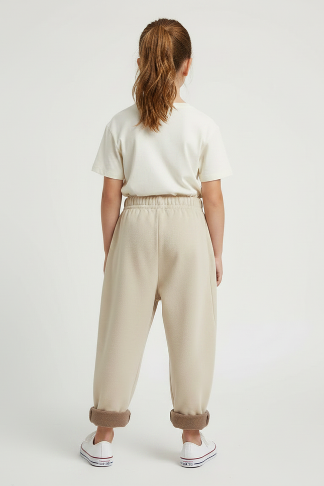 Pantalon Fluide Beige Ample Molletonné Confortable Enfant - vue 2