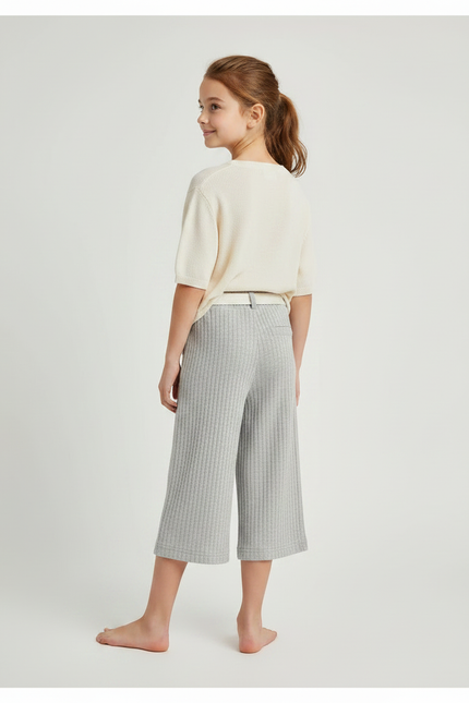 Pantalon Fluide Côtelé Gris Ample Décontracté Fille - Maille - vue 2