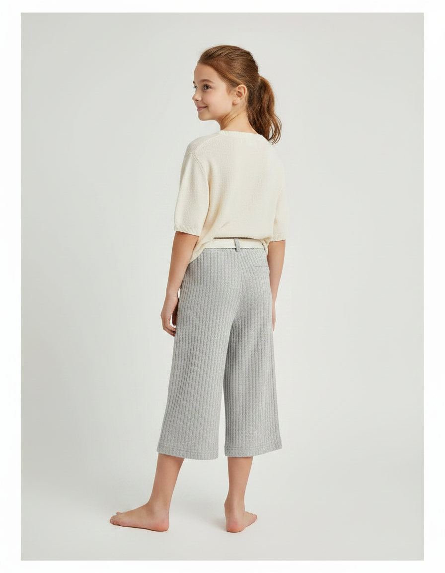 Pantalon Fluide Côtelé Gris Ample Décontracté Fille - Maille - vue 2