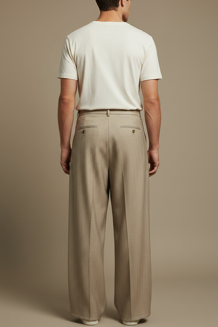 Pantalon Fluide Beige Plissé Ample Homme Décontracté - Gabardine - vue 2