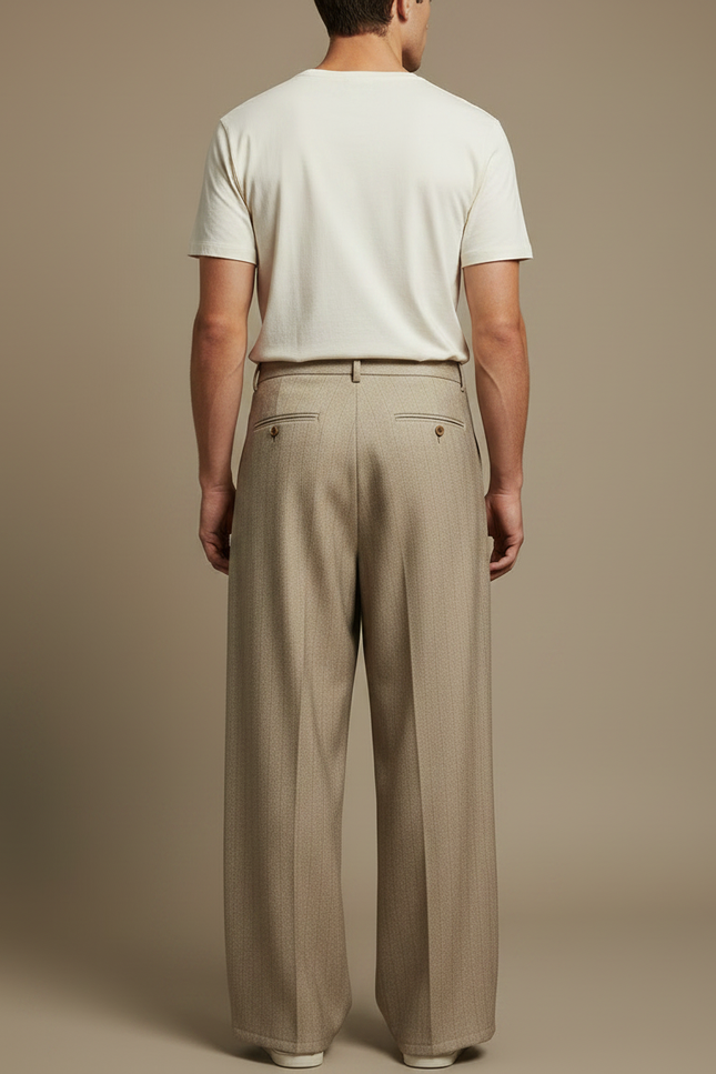 Pantalon Fluide Beige Plissé Ample Homme Décontracté - Gabardine - vue 2