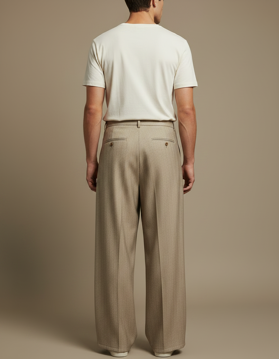 Pantalon Fluide Beige Plissé Ample Homme Décontracté - Gabardine - vue 2
