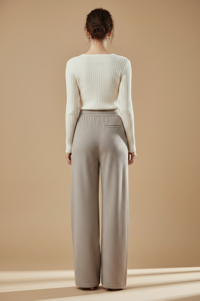 Pantalon Fluide Beige Laine Ample Cordon Femme - vue 2