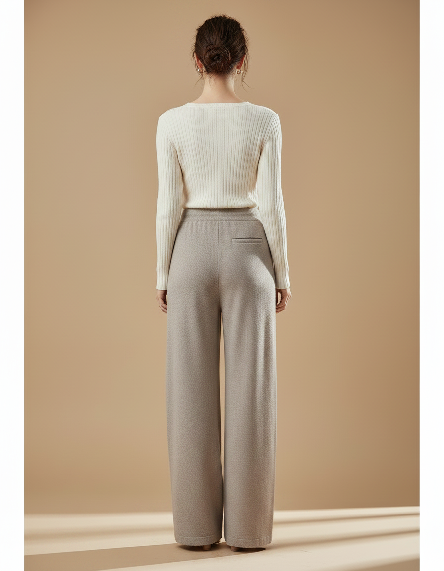 Pantalon Fluide Beige Laine Ample Cordon Femme - vue 2