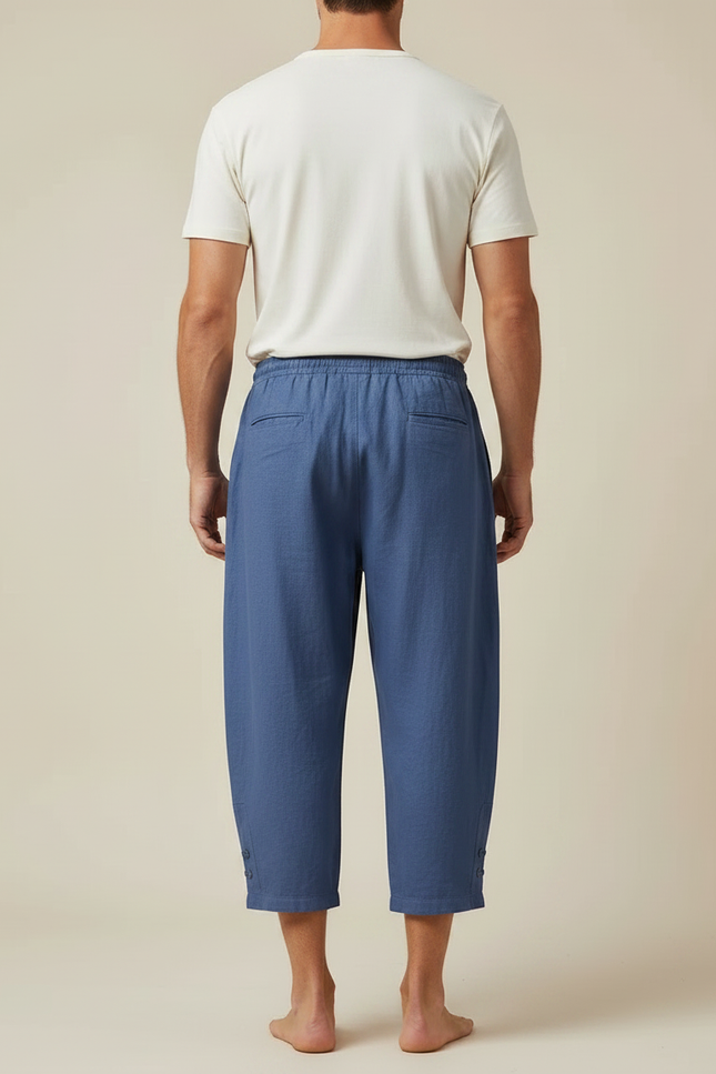 Pantalon Fluide Bleu Coton Lin Ample Décontracté Homme - vue 2