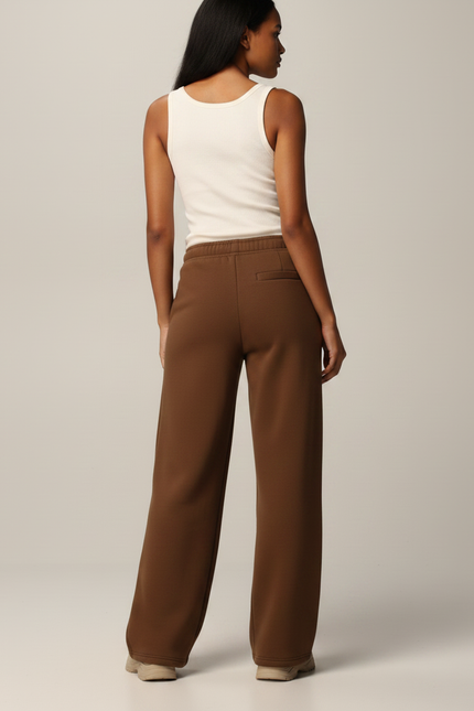 Pantalon Fluide Marron Ample Taille Haute Décontracté Femme - Molleton - vue 2