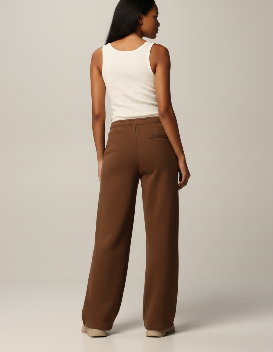 Pantalon Fluide Marron Ample Taille Haute Décontracté Femme - Molleton - vue 2