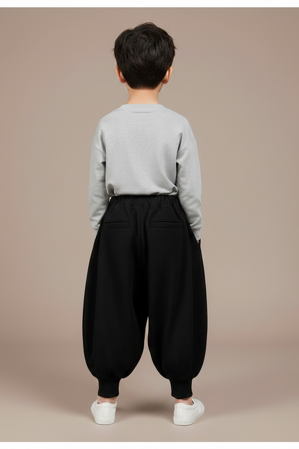 Pantalon Fluide Noir Ample Harem Coton Enfant - Molleton - vue 2