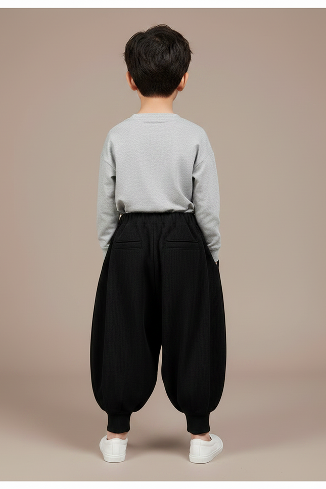 Pantalon Fluide Noir Ample Harem Coton Enfant - Molleton - vue 2