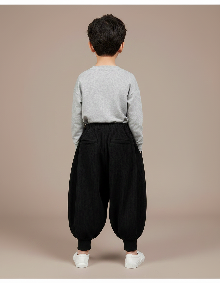 Pantalon Fluide Noir Ample Harem Coton Enfant - Molleton - vue 2