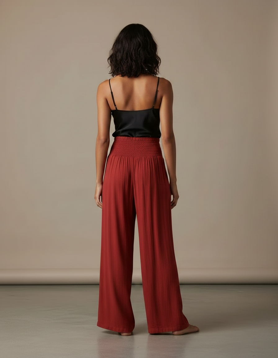 Pantalon Fluide Rouille - Rouge Viscose - vue 2