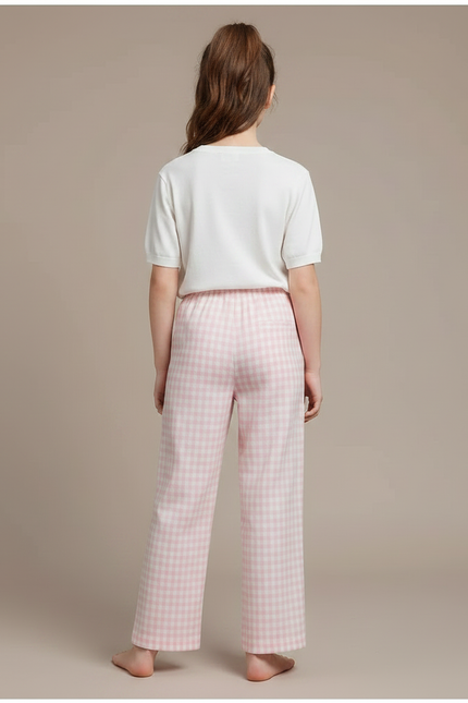 Pantalon Fluide Rose Carreaux Ample Décontracté Fille - Coton - vue 2