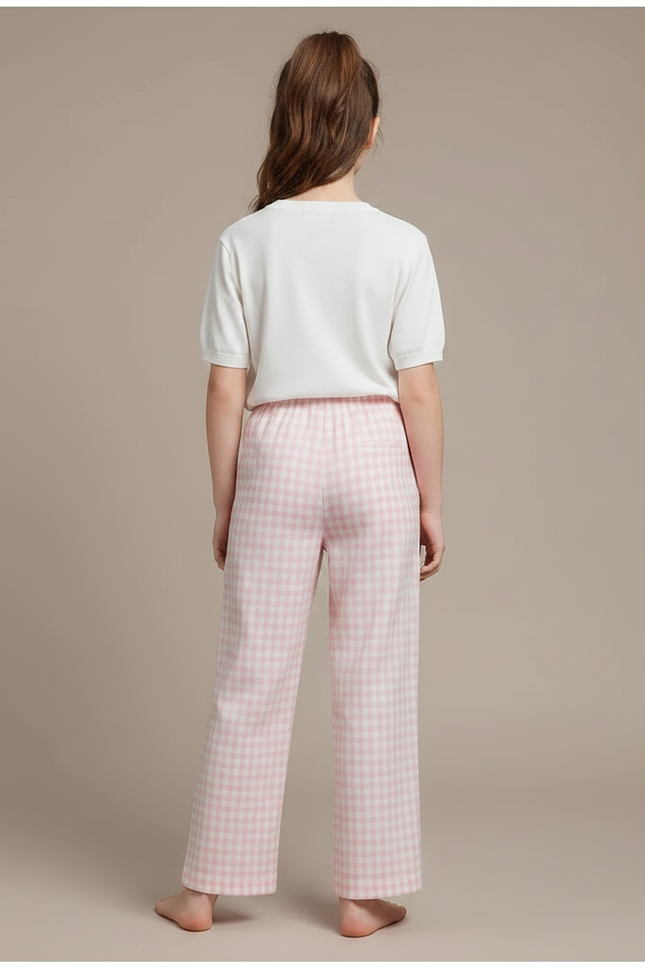 Pantalon Fluide Rose Carreaux Ample Décontracté Fille - Coton - vue 2