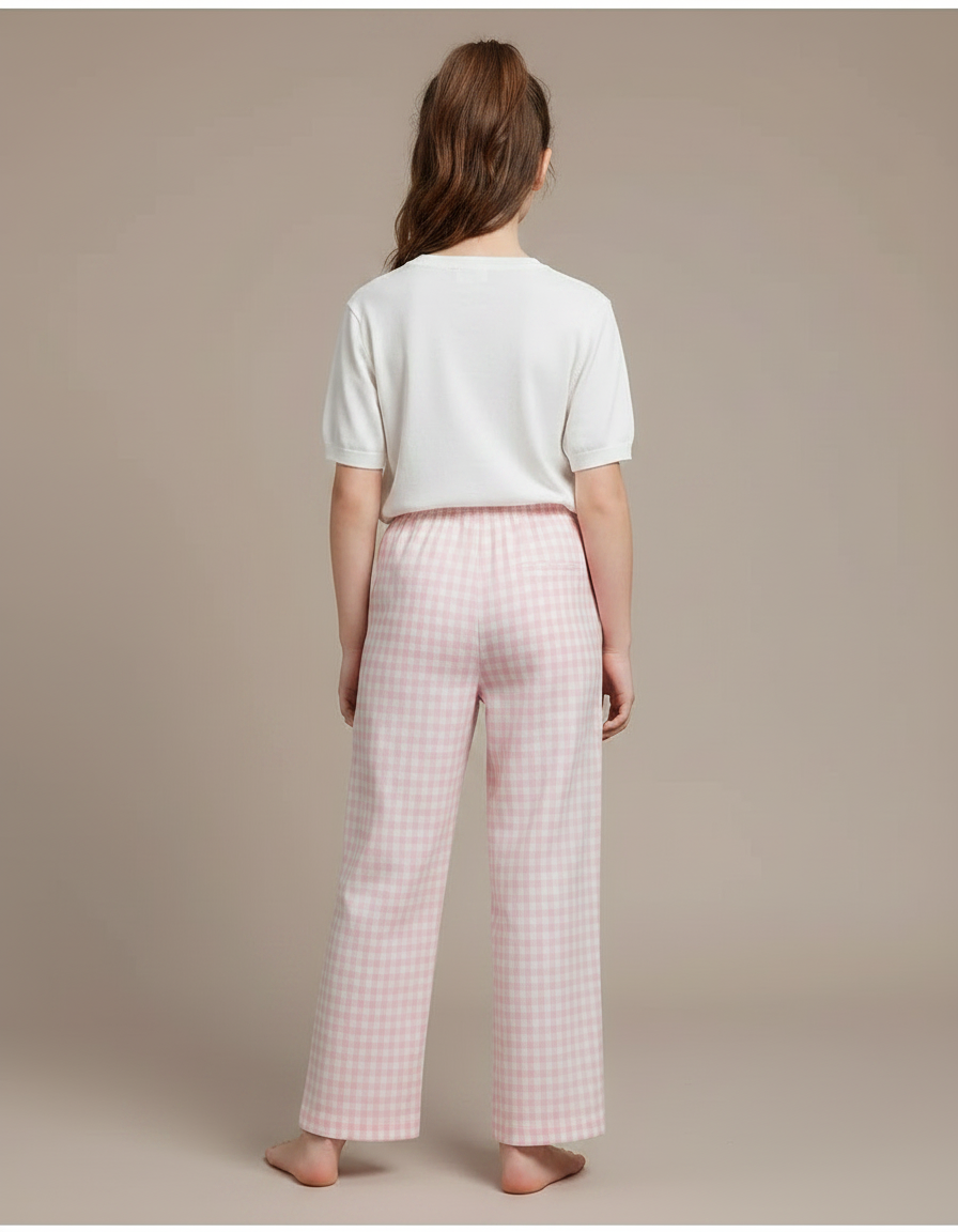 Pantalon Fluide Rose Carreaux Ample Décontracté Fille - Coton - vue 2