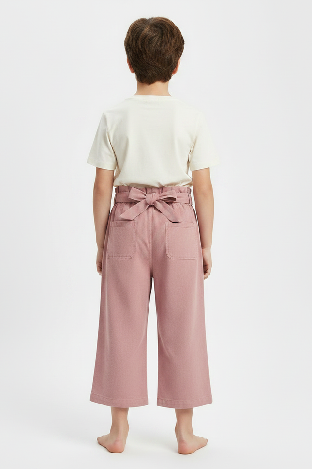 Pantalon Fluide Rose Coton Ample Ceinturé Fille - vue 2