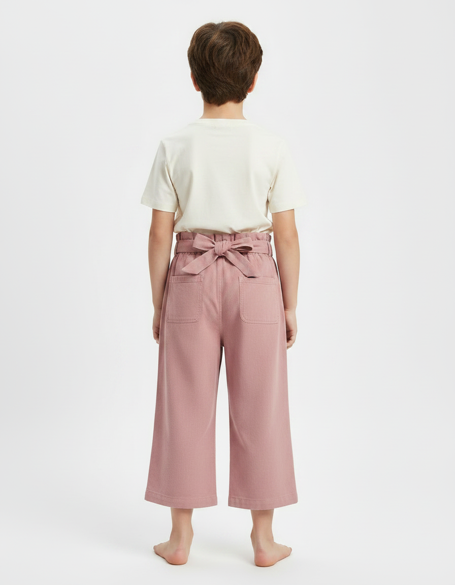 Pantalon Fluide Rose Coton Ample Ceinturé Fille - vue 2