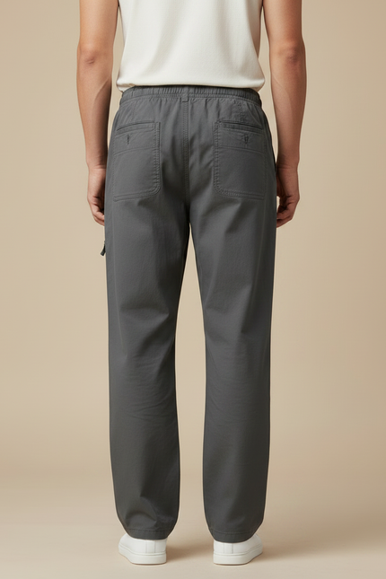 Pantalon Fluide Gris Coton Ample Droit Décontracté - vue 2