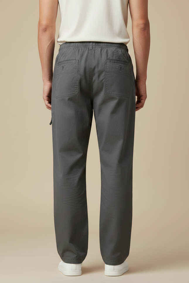 Pantalon Fluide Gris Coton Ample Droit Décontracté - vue 2