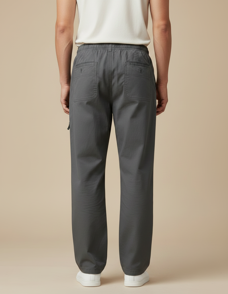 Pantalon Fluide Gris Coton Ample Droit Décontracté - vue 2