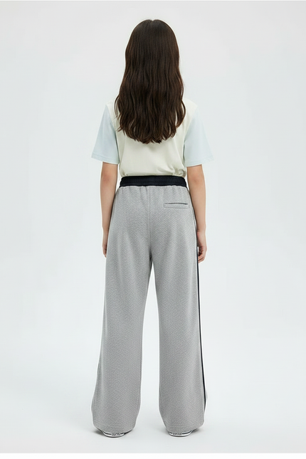 Pantalon Fluide Gris Ample Rayures Latérales Fille - Molleton - vue 2