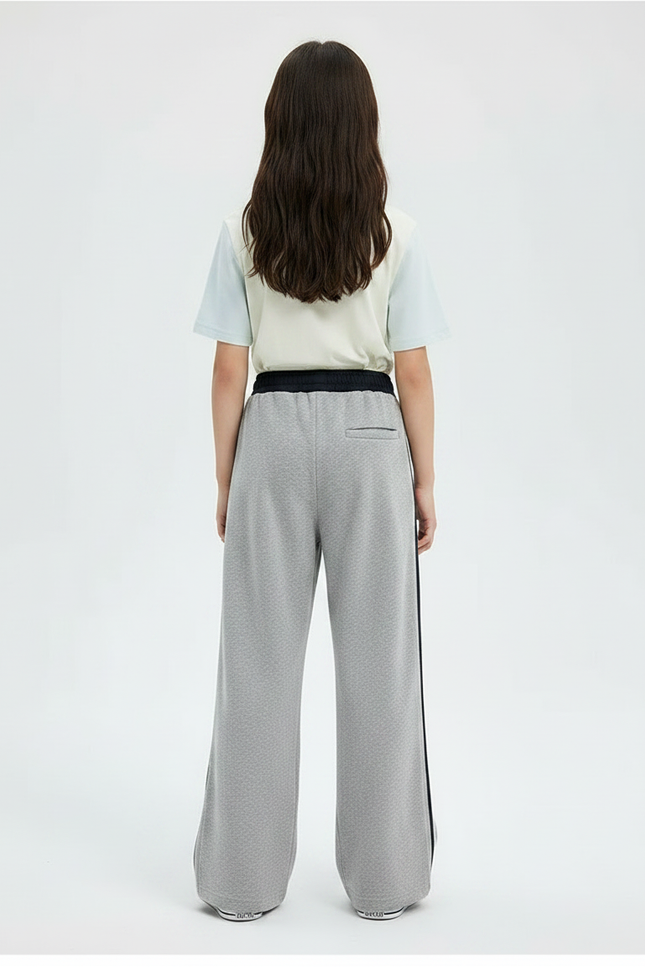 Pantalon Fluide Gris Ample Rayures Latérales Fille - Molleton - vue 2